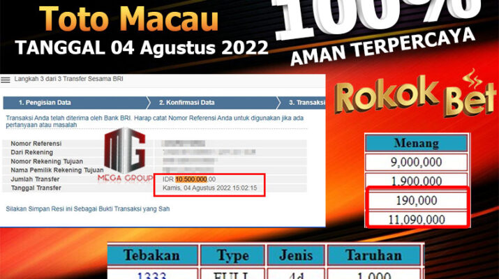 Bukti Pembayaran Togel Hadiah Terbesar ROKOKBET Tanggal 04 AGUSTUS 2022