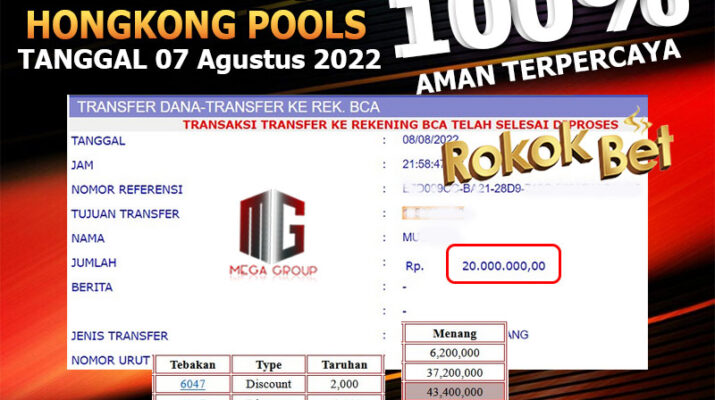 Bukti Pembayaran Togel Hadiah Terbesar ROKOKBET Tanggal 07 AGUSTUS 2022