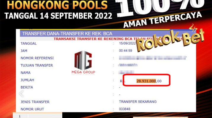 Bukti Pembayaran Togel Hadiah Terbesar Rokokbet Tanggal 15 September 2022