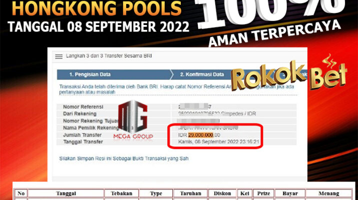 Bukti Pembayaran Togel Hadiah Terbesar Rokokbet Tanggal 08 September 2022