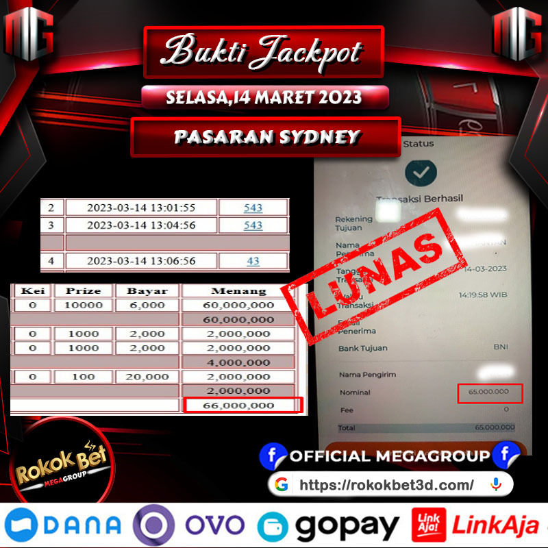 Bukti Pembayaran TOGEL Hadiah Terbesar ROKOKBET tanggal 13 Maret 2023