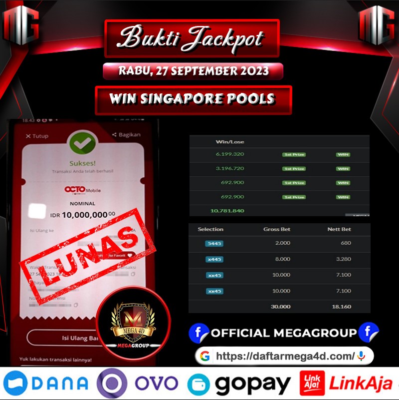 Bukti Pembayaran Hadiah Togel Terbesar mega4d Tanggal 27 september 2023