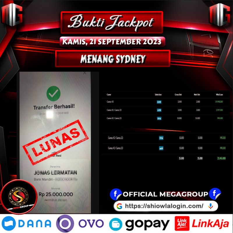 Bukti Pembayaran Hadiah Togel Terbesar shiowla Tanggal 21 September 2023