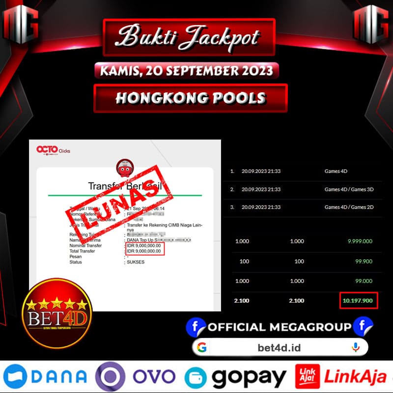 Bukti Pembayaran Hadiah Togel Terbesar BET4D Tanggal 21 september 2023