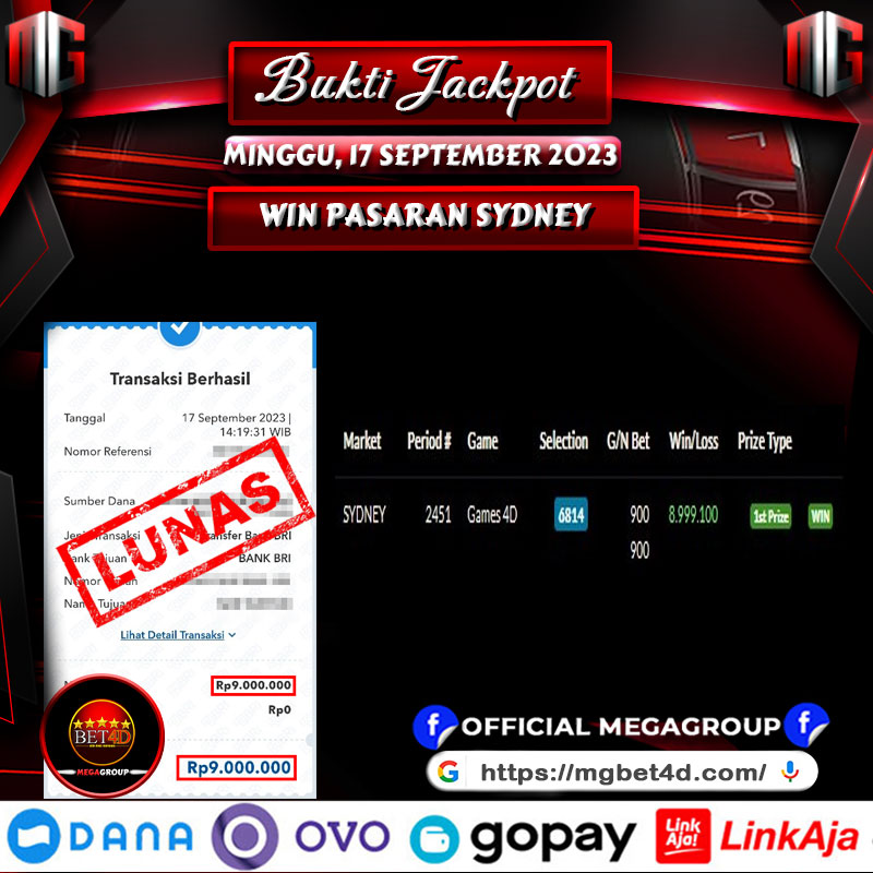 Bukti Pembayaran Hadiah Togel Terbesar BET4D Tanggal 17 september 2023