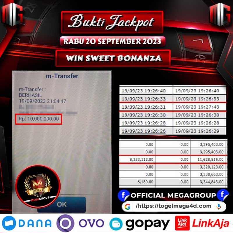 Bukti Pembayaran Hadiah games Terbesar MEGA4D Tanggal 20 September 2023