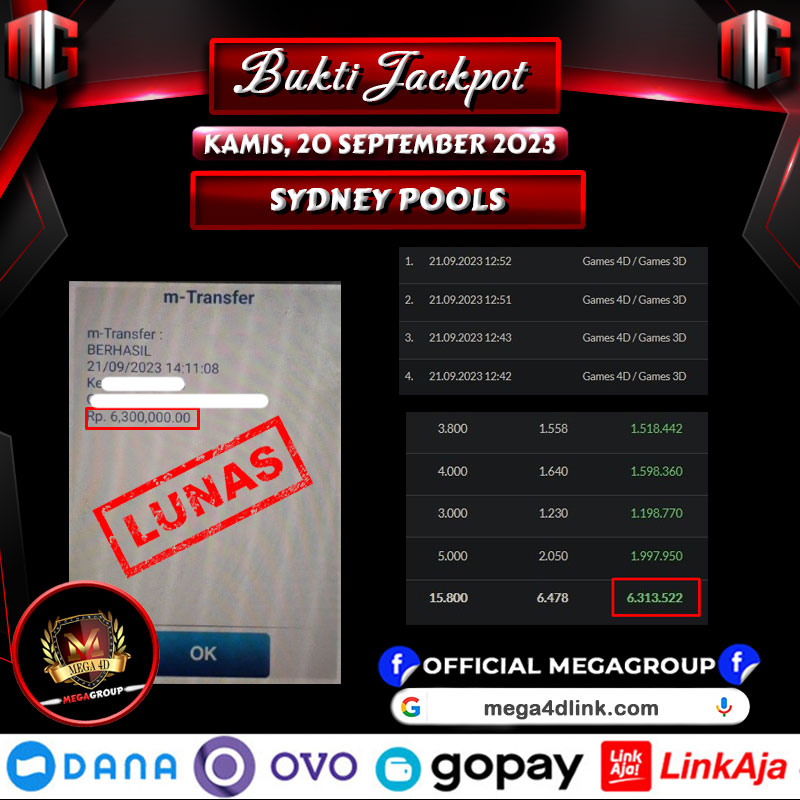 Bukti Pembayaran Hadiah Togel Terbesar mega4d Tanggal 20 september 2023