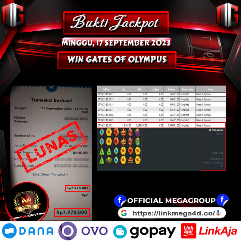 Bukti Pembayaran Hadiah games Terbesar MEGA4D Tanggal 17 September 2023