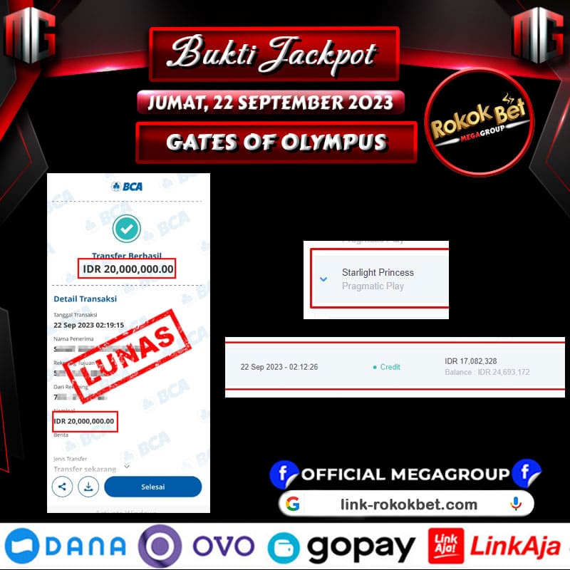 Bukti Pembayaran Hadiah games Terbesar rokokbet Tanggal 22 September 2023