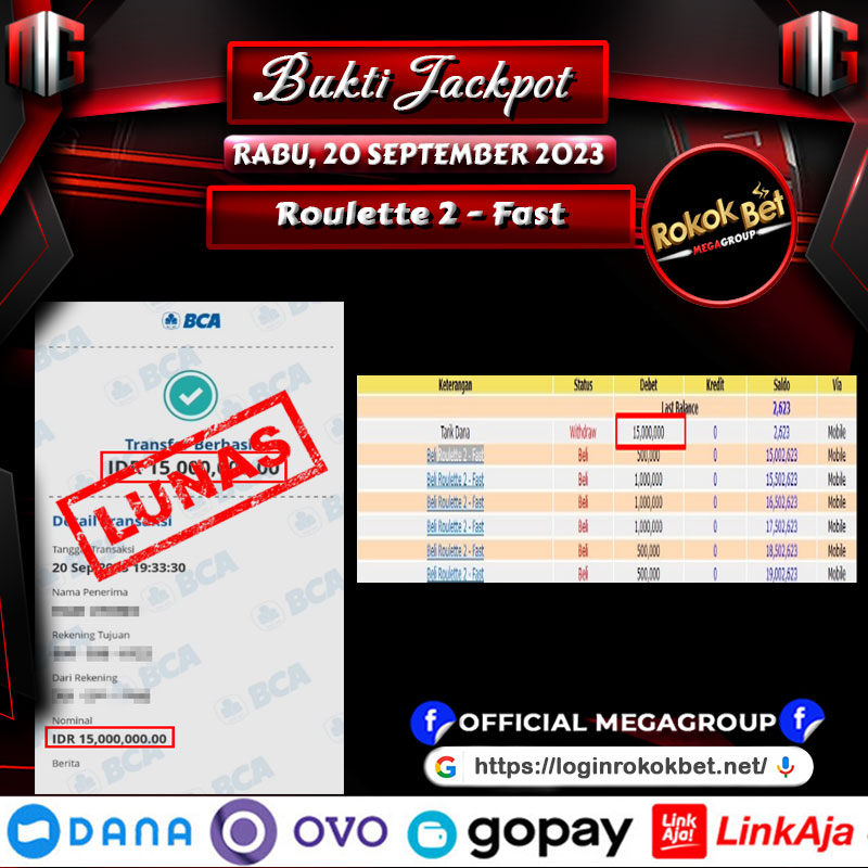 Bukti Pembayaran Hadiah games Terbesar rokokbet Tanggal 20 September 2023