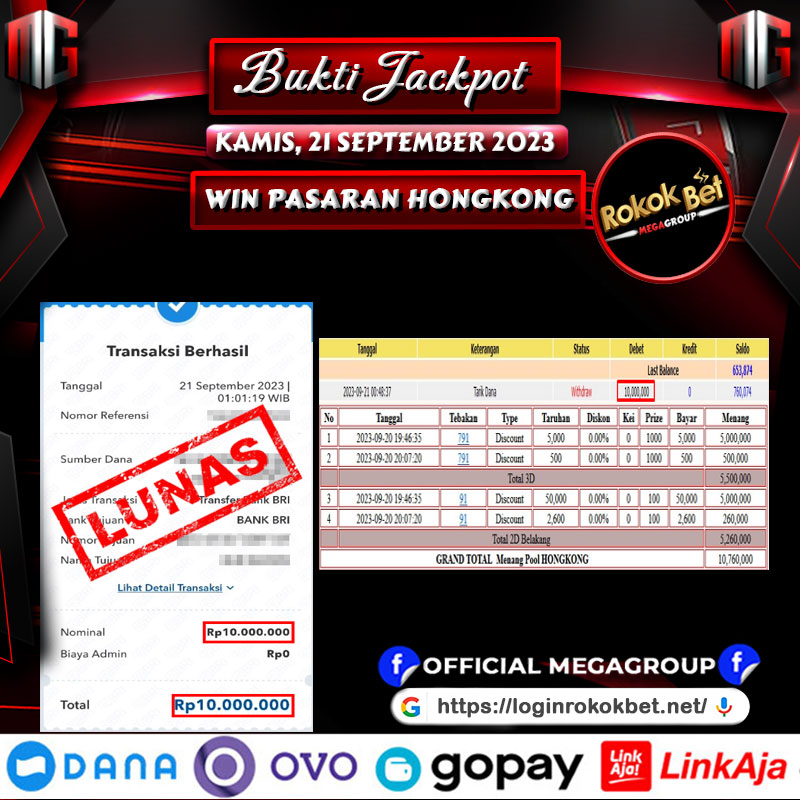 Bukti Pembayaran Hadiah Togel Terbesar rokokbet Tanggal 21 September 2023