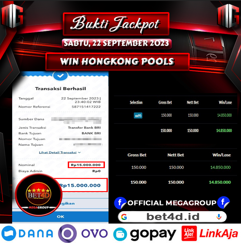 Bukti Pembayaran Hadiah Togel Terbesar BET4D Tanggal 22 september 2023