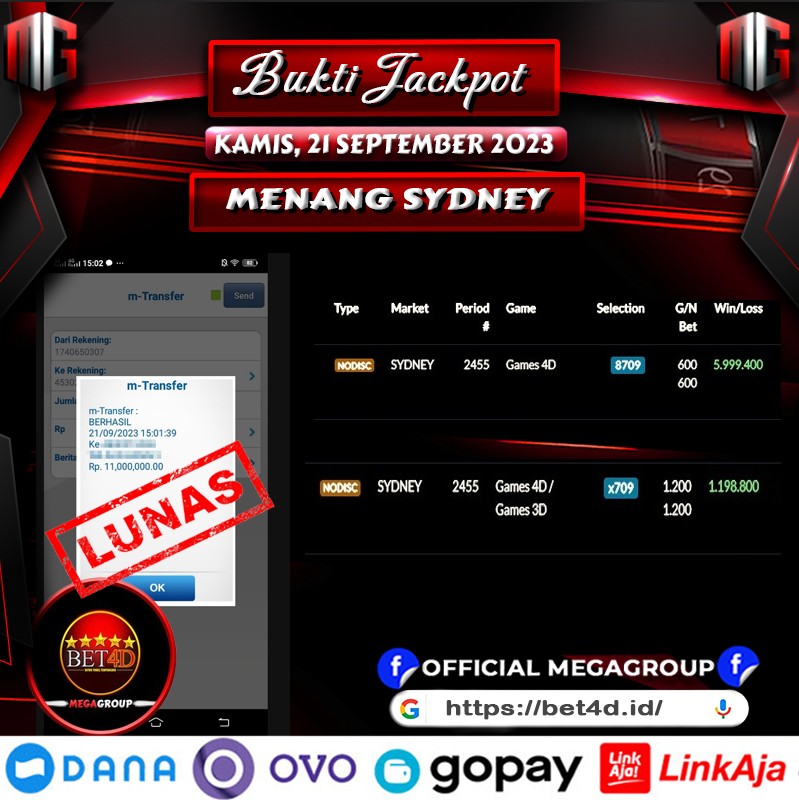 Bukti Pembayaran Hadiah Togel Terbesar BET4D Tanggal 21 september 2023