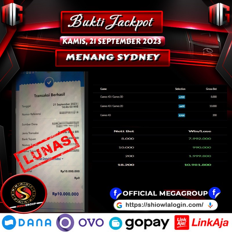 Bukti Pembayaran Hadiah Togel Terbesar shiowla Tanggal 21 September 2023