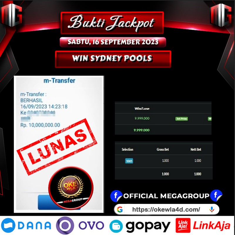 Bukti Pembayaran Hadiah Togel Terbesar okewla Tanggal 16 september 2023