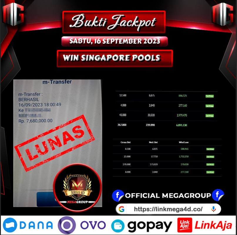 Bukti Pembayaran Hadiah Togel Terbesar mega4d Tanggal 16 september 2023