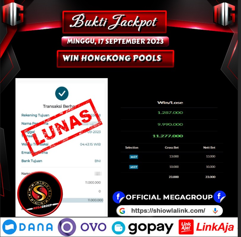 Bukti Pembayaran Hadiah Togel Terbesar SHIOWLA Tanggal 17 september 2023