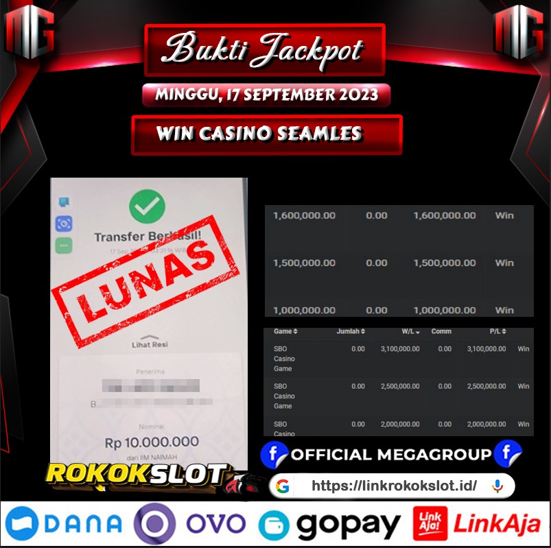 Bukti Pembayaran Hadiah Games Terbesar ROKOKSLOT Tanggal 17 september 2023