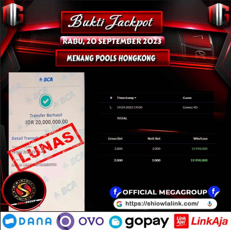 Bukti Pembayaran Hadiah Togel Terbesar shiowla Tanggal 20 September 2023