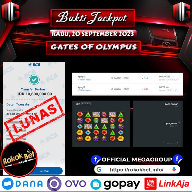 Bukti Pembayaran Hadiah games Terbesar rokokbet Tanggal 20 September 2023