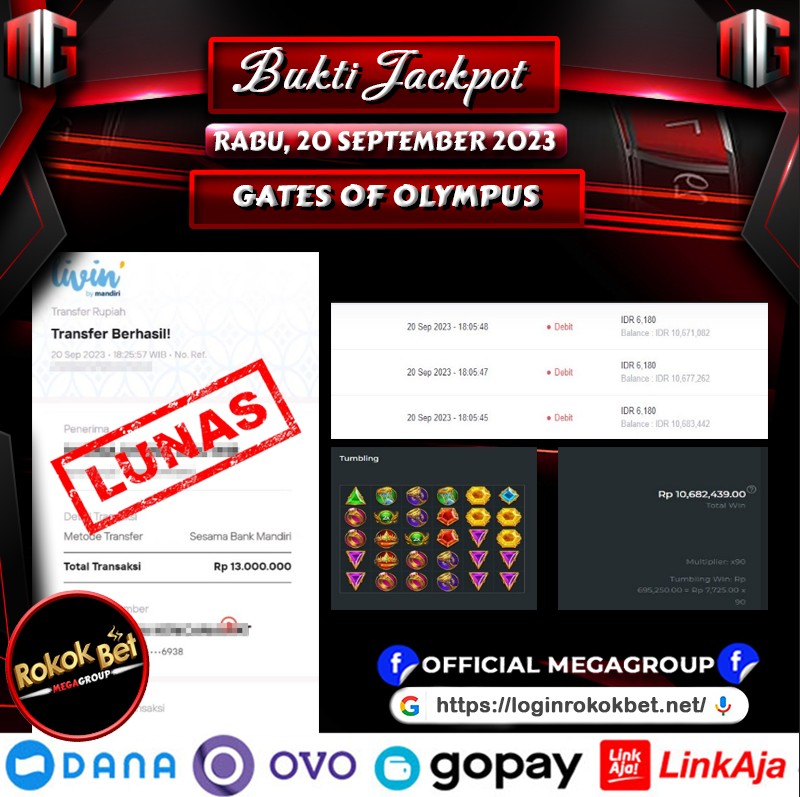 Bukti Pembayaran Hadiah games Terbesar rokokbet Tanggal 20 September 2023