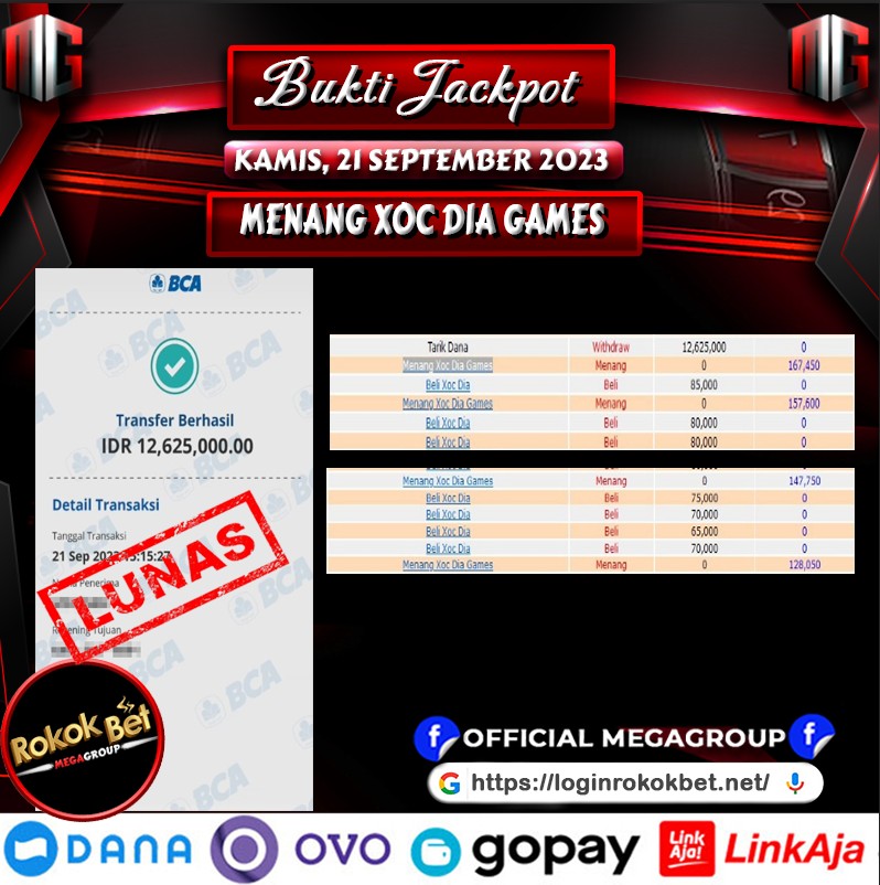 Bukti Pembayaran Hadiah games Terbesar rokokbet Tanggal 21 September 2023