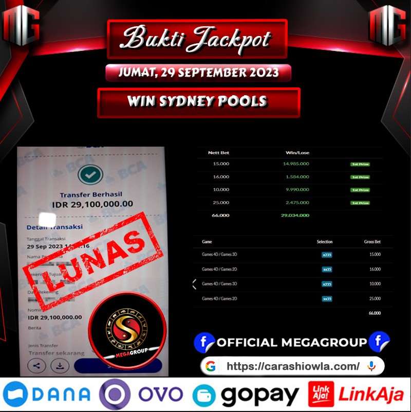 Bukti Pembayaran Hadiah Togel Terbesar shiowla Tanggal 29 September 2023