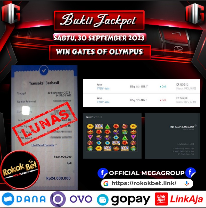 Bukti Pembayaran Hadiah games Terbesar ROKOKBET Tanggal 30 September 2023