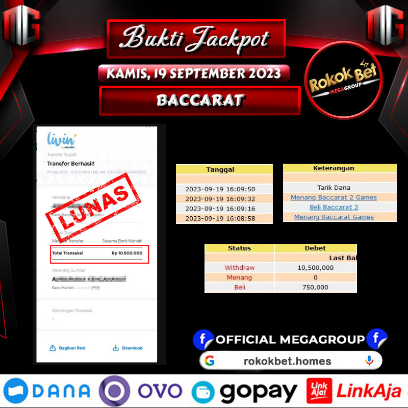 Bukti Pembayaran Hadiah games Terbesar ROKOKBET Tanggal 19 September 2023