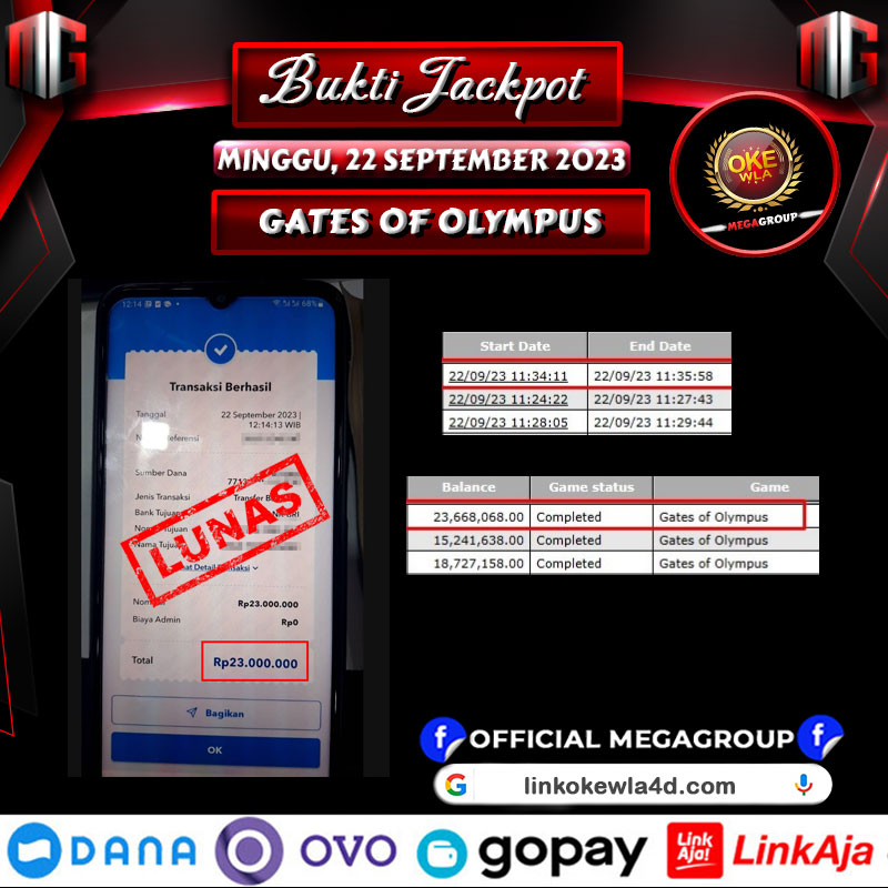 Bukti Pembayaran Hadiah Togel Terbesar OKEWLA Tanggal 22 September 2023