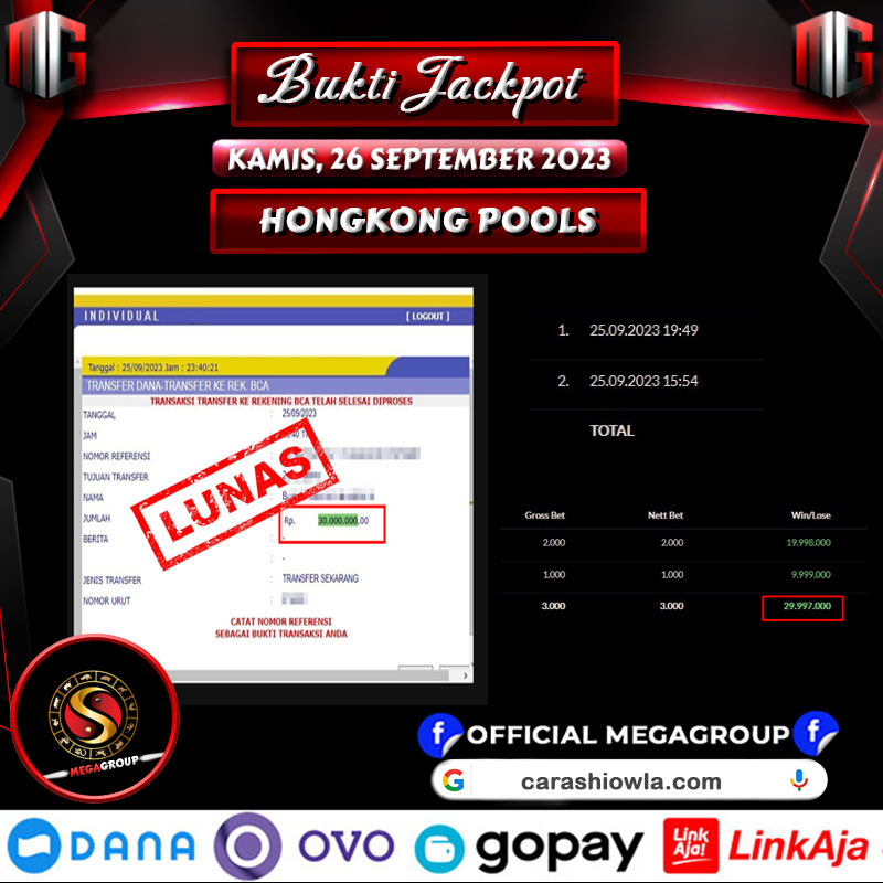 Bukti Pembayaran Hadiah Togel Terbesar shiowla Tanggal 26 September 2023