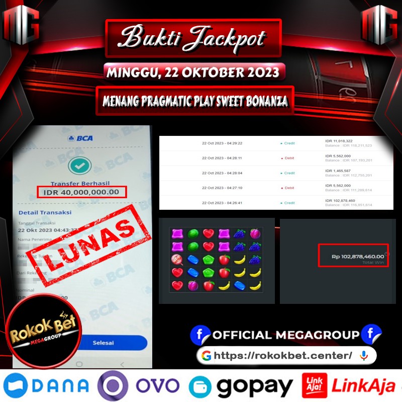 Bukti Pembayaran Hadiah Games Terbesar ROKOKSLOT Tanggal 22 OKTOBER 2023