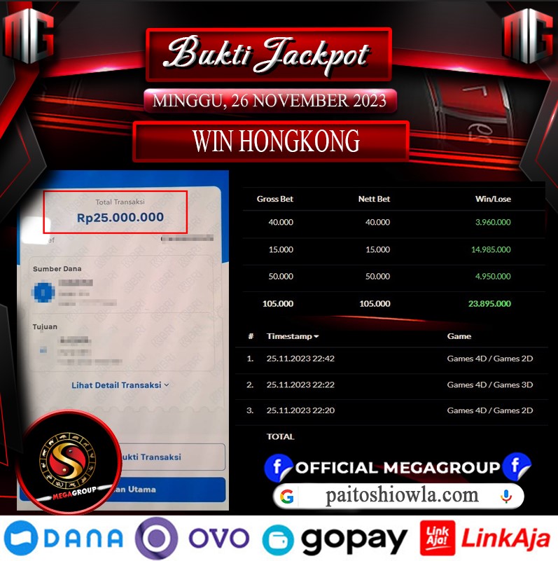 Bukti Pembayaran Hadiah Togel Terbesar shiowla Tanggal 26 november 2023