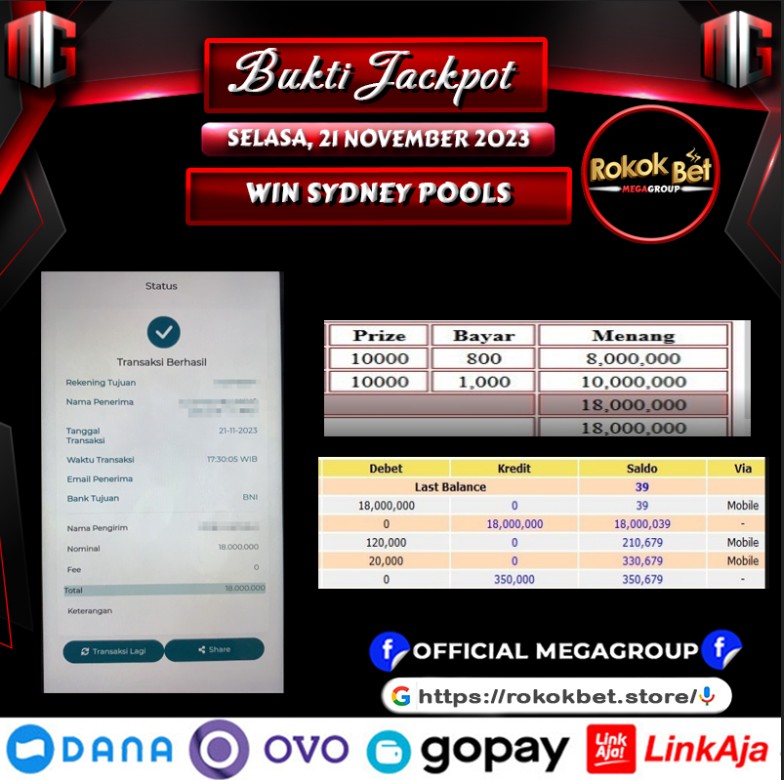 Bukti Pembayaran Hadiah Togel Terbesar rokokbet Tanggal 21 november 2023