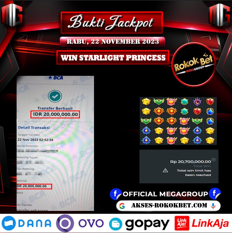 Bukti Pembayaran Hadiah games Terbesar rokokbet Tanggal 22 november 2023