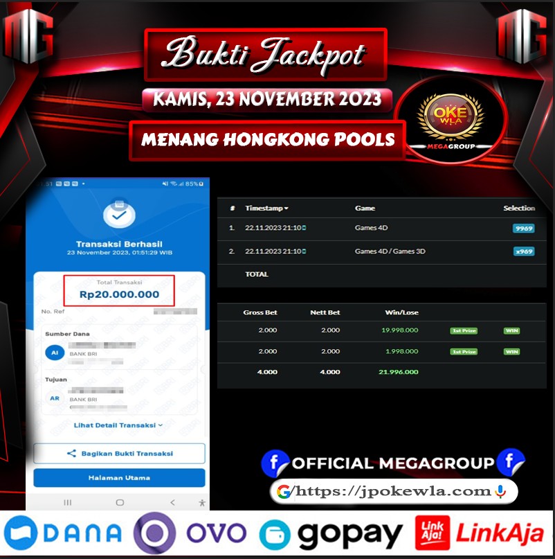 Bukti Pembayaran Hadiah Togel Terbesar okewla Tanggal 23 november 2023