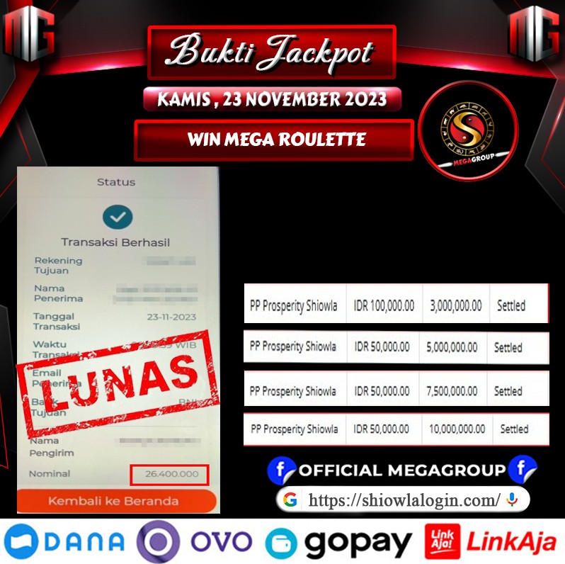 Bukti Pembayaran Hadiah games Terbesar shiowla Tanggal 23 november 2023