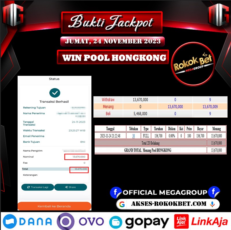 Bukti Pembayaran Hadiah Togel Terbesar rokokbet Tanggal 24 november 2023