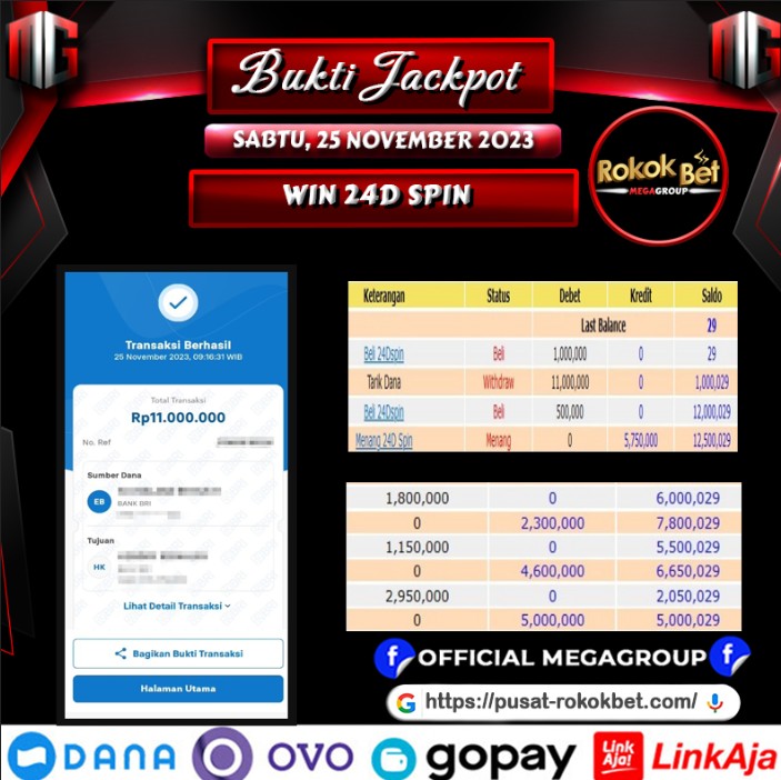 Bukti Pembayaran Hadiah games Terbesar rokokbet Tanggal 25 november 2023