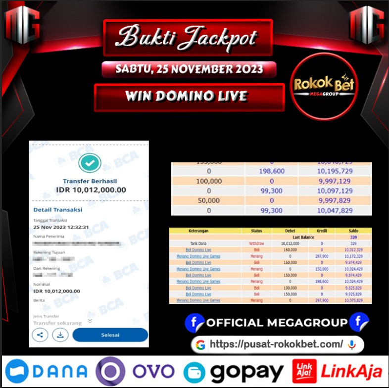 Bukti Pembayaran Hadiah games Terbesar rokokbet Tanggal 25 november 2023