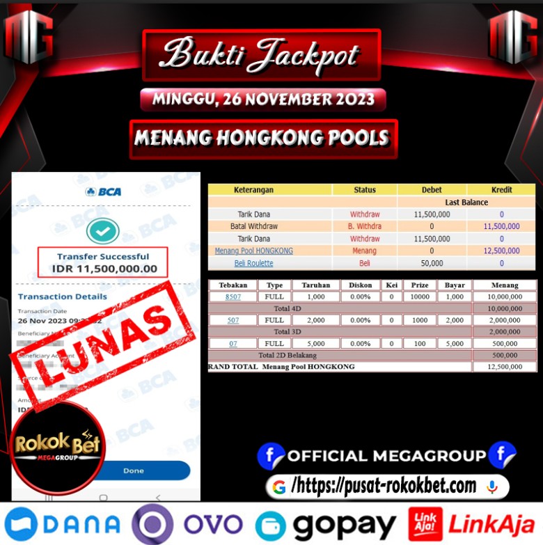 Bukti Pembayaran Hadiah Togel Terbesar rokokbet Tanggal 26 november 2023