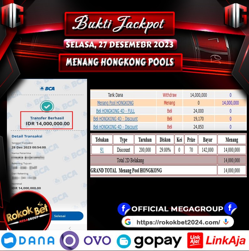 Bukti Pembayaran Hadiah togel Terbesar Rokokbet Tanggal 28 desember 2023