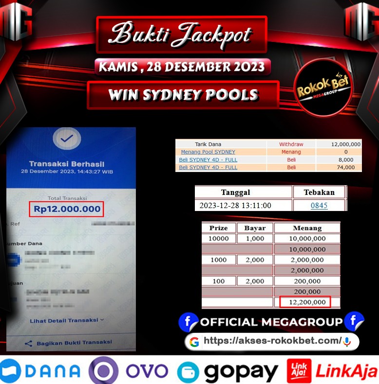 Bukti Pembayaran Hadiah togel Terbesar Rokokbet Tanggal 28 desember 2023