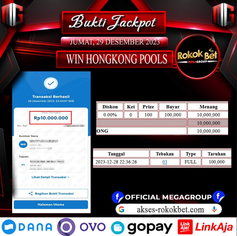 Bukti Pembayaran Hadiah togel Terbesar Rokokbet Tanggal 29 desember 2023