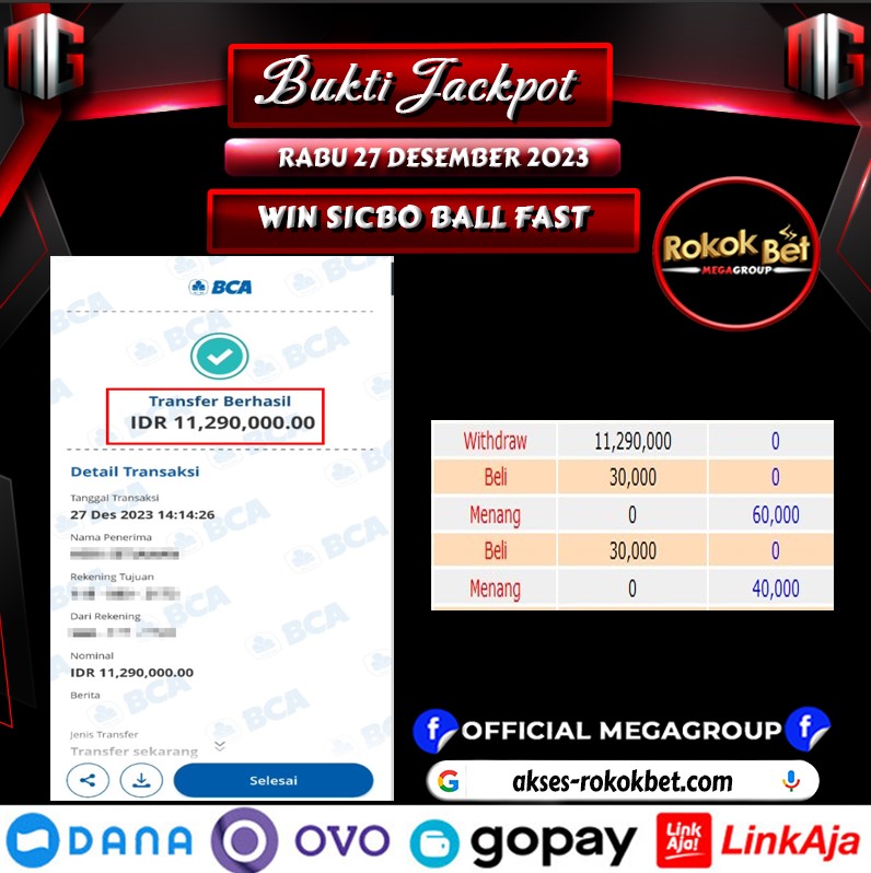 Bukti Pembayaran Hadiah games Terbesar Rokokbet Tanggal 27 desember 2023