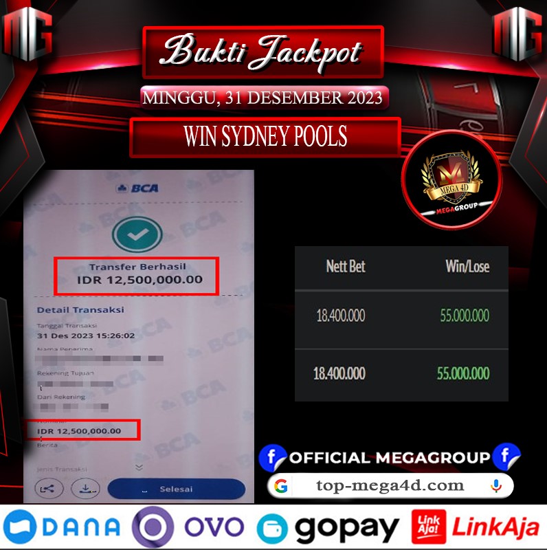 Bukti Pembayaran Hadiah togel Terbesar Mega4d Tanggal 31 desember 2023