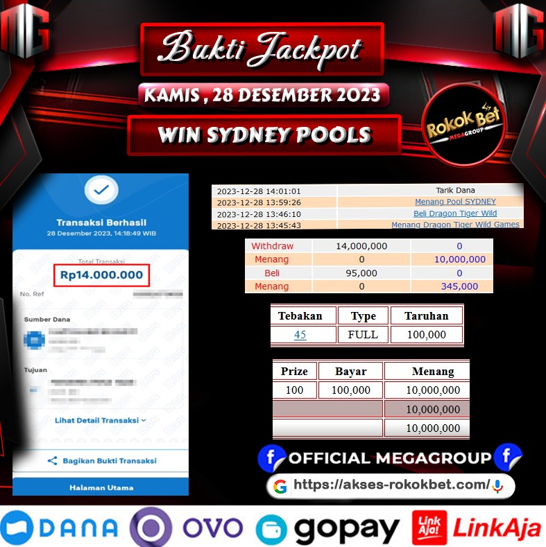 Bukti Pembayaran Hadiah togel Terbesar Rokokbet Tanggal 28 desember 2023