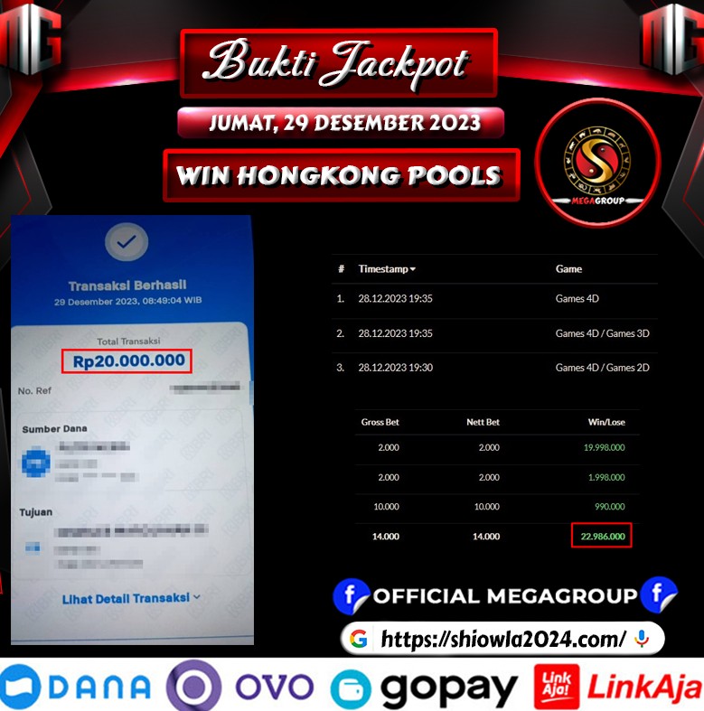 Bukti Pembayaran Hadiah Togel Terbesar Shiowla Tanggal 29 desember 2023