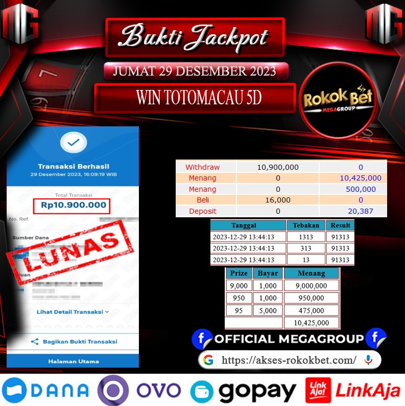 Bukti Pembayaran Hadiah Togel Terbesar Shiowla Tanggal 29 desember 2023