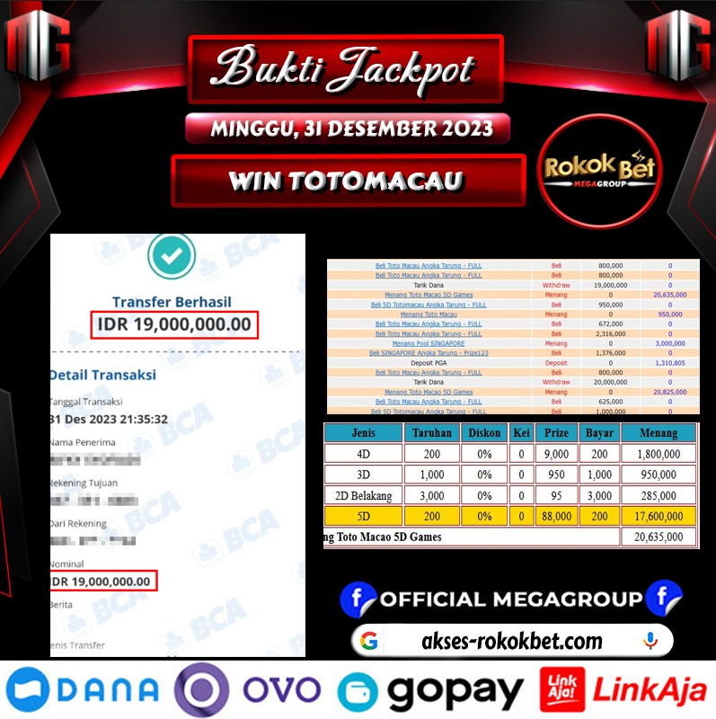 Bukti Pembayaran Hadiah Togel Terbesar rokokbet Tanggal 31 desember 2023